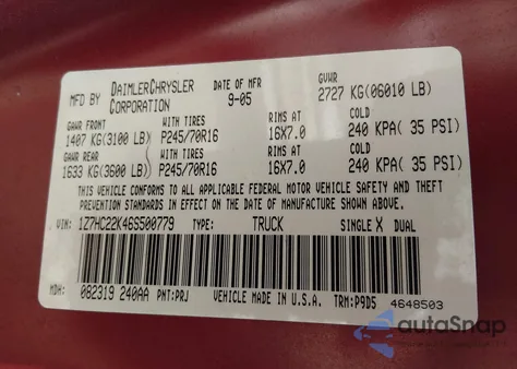 2006 Mitsubishi Raider Ls z USA, uszkodzony, nr VIN 1Z7HC22K46S500779